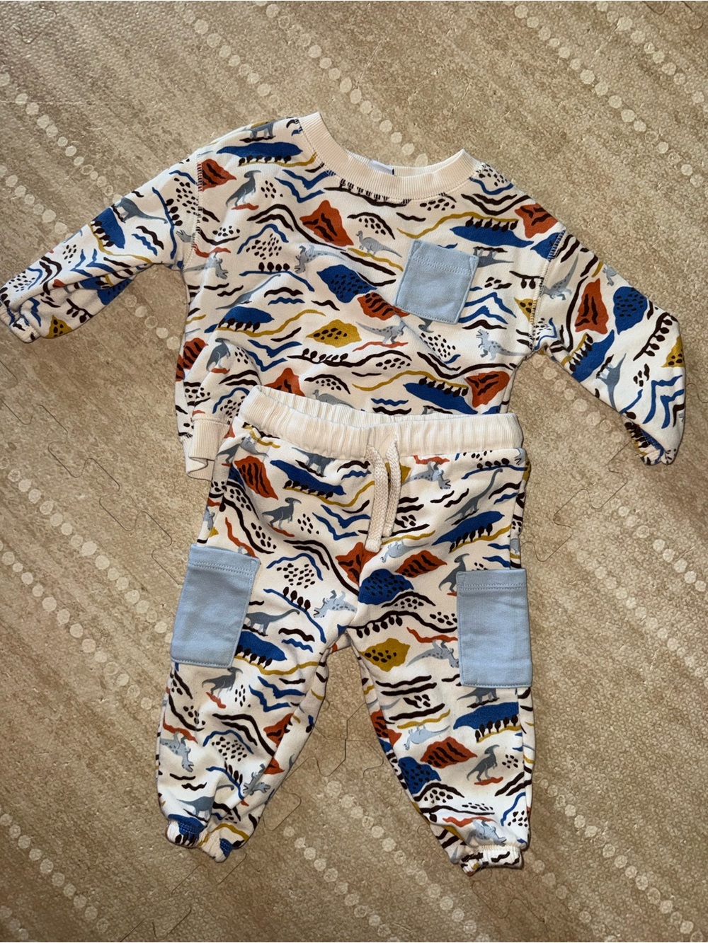 Old Navy Kids Matching Set in Cream with Blue, Rust, Mustard‎ and Black Print